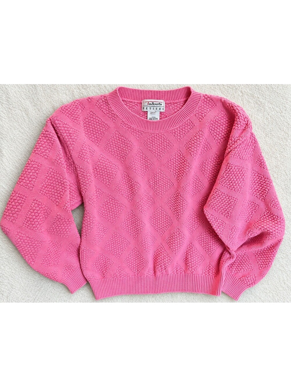 Vintage Talbots Petites Pink Textured Cotton Sweater Made in USA